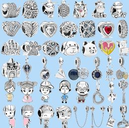 925 charm beads accessories fit pandora charms jewelry Wholesale Color Lucky Cat Safety Chain Unicorn Boy Love Dangle Bead