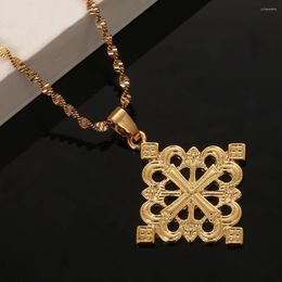 Pendant Necklaces Ethiopian Gold Color Cross For Women Men Fashion Chain Jewelry