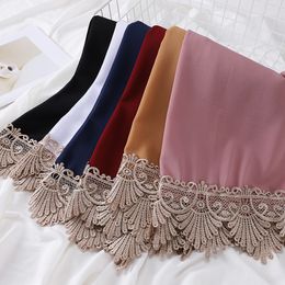 Hijabs Luxury embroidered lace headscarf for women's solid color chiffon headscarf headband for women's Islamic headscarf shawl 230512