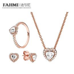 New Love Rose Gold Women's Earrings Necklace Ring Set Charm Jewellery Valentine's Day Gift Women Brincos Tendance Party Banquet