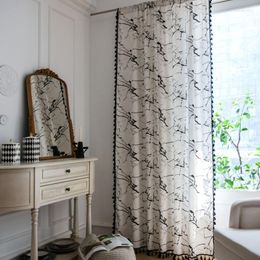 Curtain American Style White Marble Printing Cotton Semi-shading Bedroom Living Room Small Window Curtains Kitchen Valance