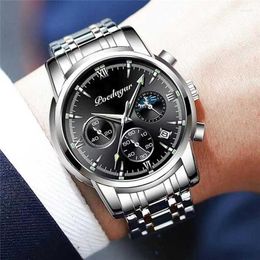 Wristwatches 2023 Casual Sport Chronograph Men's Watches Stainless Steel Band Wristwatch Big Dial Quartz Clock With Luminous Pointers