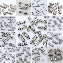 Beads Other 27 Styles Tibetan Silver Tube Metal Spacer DIY Charms For Jewelry Making 20/50/100Pcs