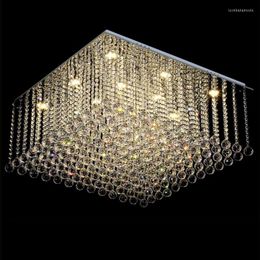 Chandeliers Manggic Square Flush Mount Crystal Chandelier For Luxury Living Room LED Light