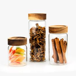 Storage Bottles & Jars 300/550/750ML Glass Dried Fruit Nut Food Container Honey Pots With Wooden Cover