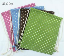 Storage Bags (10pcs/lot) 25 30cm/10 12inch 160g/m2 Polka Dot Linen Drawstring Knapsack Bag Backpack Rucksack Customize Size