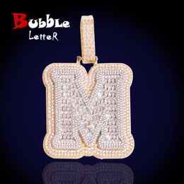 Charms Bubble Letter A~Z Single Bagel Men's Original Necklace Ice Out Pendant Hip Hop Rock Rap Singer Jewelry 230512