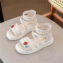 Nya modebarnsflickor Sandaler Sommar Open-Toe Princess Shoes Kids Leather Weaving Gladiator Sandal