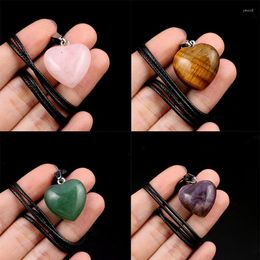 Pendant Necklaces Natural Stone Heart Necklace Clear Quartzs Tiger Eye Rope Chain For Women Fashion Jewellery Reiki Healing Gifts