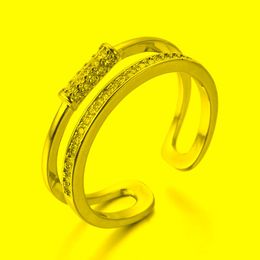Wedding Rings Double Row Cubic Zirconia Women Fashion Simple Irregular Adjustable Ring Give Girlfriend Birthday GiftWedding