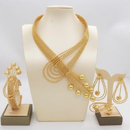 Necklace Earrings Set For Women Nigerian Banquet Earring Gold Plated Big Bracelet Ring Weddings