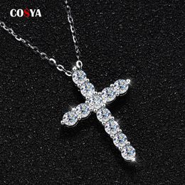 Pendant Necklaces COSYA 3 4 5mm Mosonite Cross Pendant Necklace D Suitable for Women 100% 925 Sterling Silver Wedding Party Diamond Necklace Exquisite Jewelry 230512