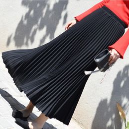 Skirts Vintage Pleated Midi Long Skirt For Women Black Fashion Casual High Waist Chiffon Jupe Faldas 18 Colour 2023 Autumn