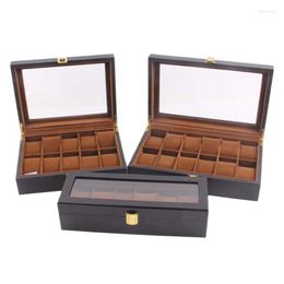 Jewellery Pouches Factory Wholesale Super Quality Black Matte Wooden 10 12 Flip Painted Watch Box Display Storage