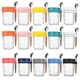 Storage Bottles 1Pc Hanging Spoon Overnight Breakfast Cup Macaron Colour Cereal Milk Container Airtight Food Box Sealed Transparent