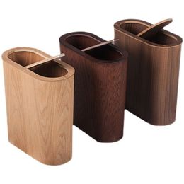 Waste Bins Nordic Stitched Wooden Trash Can Household Living Room Bedroom Kitchen Toilet Gap Super N Creative Paper Basket Walnut Wood 230512