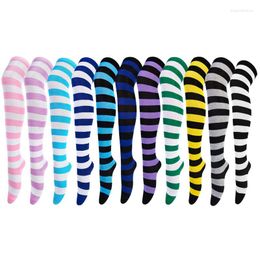 Women Socks RMSWEETYIL Striped Thigh High Over The Knee For Long Stockings Cute Kawaii Cotton Knit Tall Sock