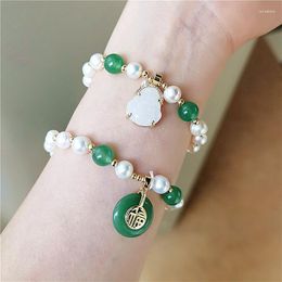 Strand Baroque Freshwater Pearl Bracelet Female Blessing Buddha Statue Temperament Retro Jewellery Birthday Gift