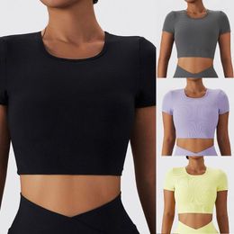 Women's T Shirts Short Sleeve Crop Tops For Women Girls Pull On Backless Workout Shirt Top H7EF