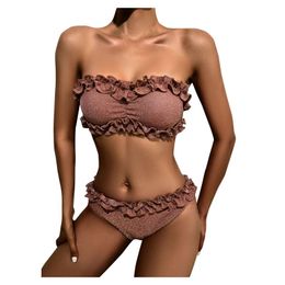 Women's Swimwear Women Sequins Bandage Bikini Set Push-Up Brazilian Beachwear Summer Pleated Lace Swimsuit High Waist Sexy Mujer