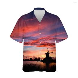 Men's Casual Shirts Jumeast 3D Hawaiian Men's Short Sleeve Dusk Aesthetics Fashion Comfortable Streetwear Blouses Clothing