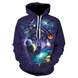 Fashion Trend Brand Men's Wolf Digital Print Casual Large Size S-6XL Hoodie 009