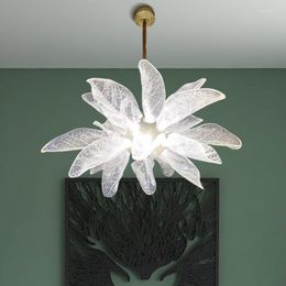 Pendant Lamps Nordic Modern Leaves American Flower Crystal Lights Fixture Dining Living Room El Lobby Hall Droplight