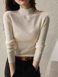 Women's Sweaters Autumn Winter Pullover Sweater 2023 Black White Slim Long Sleeve Tops Basic Vintage Mock Neck All-match Knit