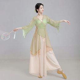 Klassische Tanzkleidung, fließende Gaze-Kleidung für Frauen, Übungskleidung für chinesischen Tanz, Körperschmuck für Frauen, unsterblicher Geist, Chiffon-Oberteil, Performance-Kleidung, alter Stil