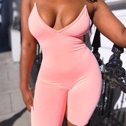 Women's Jumpsuits & Rompers Women Slim Jumpsuit Tranparent Shoulderstrap Bodycon Playsuit Sleeveless Short V-neck Workout Sporty Overall For