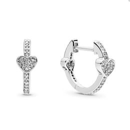 Pave Heart Hoop Earrings for Pandora Authentic Sterling Silver Wedding Party Jewelry designer Earring Set For Women Girlfriend Gift Love earring with Original Box