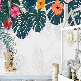 Wallpapers Small Fresh Wallpaper For Kid's Room Hand Painted Tropical Plant Leaves Children's Background Wall Papers Home Decor Mural