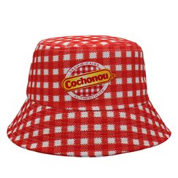 Stingy Brim Hats Beautiful Cochonou Bob hats Red Plaid Style Bucket Hat Men's Unisex Breathable Outdoor Panama Hat Fisherman Hat 230512
