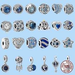 925 sterling silver charms for pandora jewelry beads Silver Shiny Sky Ocean Blue Fox Owl Bead