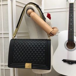 Designer bag gilded buckle with full leather plain pattern imported cowhide plain grid leather wear-resistant and Colour resistant single shoulder crossbody