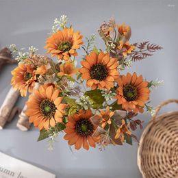 Decorative Flowers Great Detail Artificial Sunflower Bouquet Good Fidelity Wedding Props Fake Balcony Decor Supplies