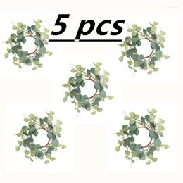 Decorative Flowers 5 Pcs Pillar Candle Rings Wreaths Eucalyptus Leaves Greener Candleholders Wreath Farmhouse Easter Wedding Party Home