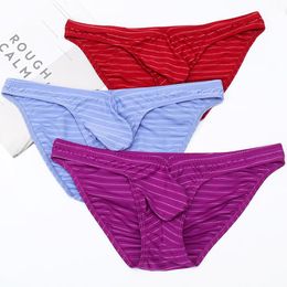 Underpants 4PCS/Lots Men Underwear Sexy Bugle Pouch Briefs Striped Panties Slip Homme Cueca Thongs Bikini Tanga Plus SizeUnderpants