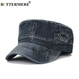 Wide Brim Hats Army Denim Mens Vintage Spring Summer Baker Boy Hat Male Casual Flat Top Jeans Beret Military Caps And