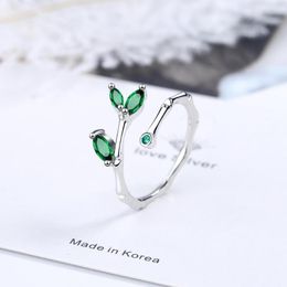 Cluster Rings Luxurious Fine Jewellery Gemstone Ring Real 925 Sterling Silver Leaves Emerald Green Slub Open For Women Anillos BC040