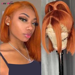 Lace Wigs Short Bob Ginger Front Wig Highlight Straight 13x4 Colored Human Hair For Women 180 Density