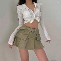 Skirts 2023 Spring Summer Elegant Woolen Pleated Mini Skirt Women Cute Korean Fashion High Waist Solid A-line Sexy Short Y2K