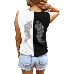Women's Tanks Sleeveless V Neck Tank Tops For Women Loose Shirts Fit Causal Summer Floral Printed T Shirt Vest Cropped Top Womens Black