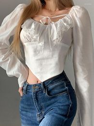 Women's T Shirts SEASONS Y2K Lacework Cute Women Long Sleeve Crop T-shirt Sexy Fashion Club Outfits Elegant Spring Summer Tee ASTS84612