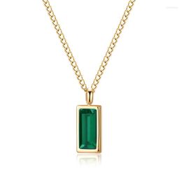 Pendant Necklaces Wome Rectangle CZ Crystal Necklace Gold Color Stainless Steel Collars Green Zircon Non Tarnish Titanium Jewelry