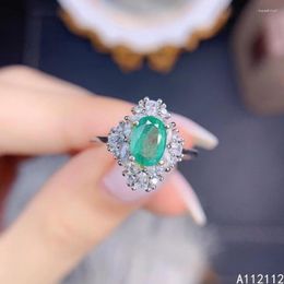 Cluster Rings Fine Jewelry 925 Sterling Silver Inset With Natural Gemstone Women's Classic Fashion Flower Emerald Adjustable Ring