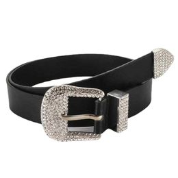 Belts Crystal Rhinestones Buckle Belt For Women Black Leather Female Waist High Quality Cummerbund Ceinture Width 2.7cmBelts