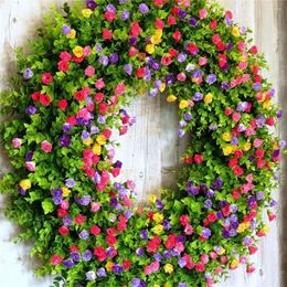 Decorative Flowers Farm Door Flower Wreath Colorful Spring Summer Floral For Home Wall Party Bouquet Wedding Decor Cottage Garlands