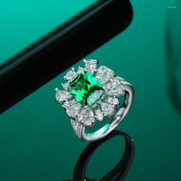 Cluster Rings Green 2023 Pink High Carbon Diamond Ring Light Luxury Wedding Jewelry Engagement 925 Sterling Silver Elegant Stylish