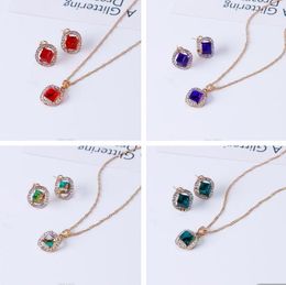 European American simple Cubic block bride water drill drop Earrings Necklace set 2-piece wedding Jewellery fashion classic exquisite Jewellery